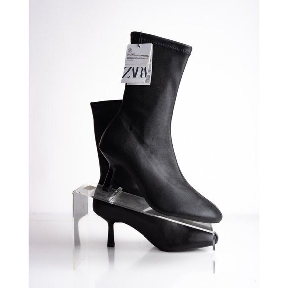 Zara Womens Soft Leather Boots Booties Black heeled US 6 EU 36 New 2101/410 - Picture 7 of 8